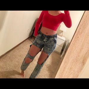 BUNDLE ♥️ Red crop top + Ripped pants